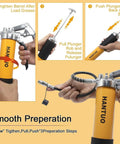 Heavy Duty 8000 PSI Grease Gun Kit With Quick Release Coupler and Ergonomic Grip, showing assembly and usage steps