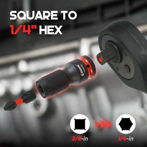 Heavy Duty Impact Socket Adapter Set With Universal Swivel Joints, CR-MO And CR-V Hardware converting 3/8 to 1/4 inch Hex