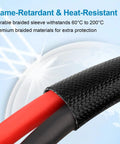 Close-up of 8 AWG Solar Extension Cable's flame-retardant braided sleeve with tinned copper conductors visible.