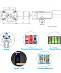 DC 12V Beefy Torque Worm Gear Motor 110RPM 4Kg.cm 8mm Shaft Self-Locking Reversible schematic with applications in robots, vending machines, and smart home devices