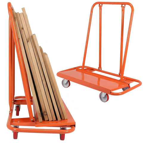 Beefed Up Heavy Duty Steel Drywall Cart With Detachable Handcart showing orange steel frame and wheels for large capacity loading