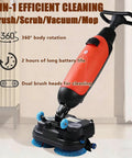 Industrial Commercial 2-in-1 Floor Polisher And Sweeper Self-Propelled With 360-Degree Rotating Head, red and black cleaning machine.