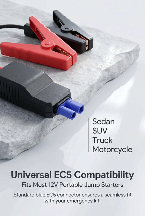Heavy Duty Jump Starter Clamps With EC5 Connector 12V Portable Power Cables universal fit with sturdy red and black clamps for quick use.