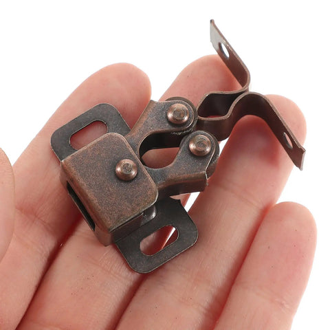 Double Roller Cabinet Door Catches 20 Pack Cold Rolled Steel Weather Resistant held in hand showing latch mechanism