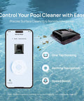 AquaSense 2 Pro Cordless Robotic Pool Cleaner with app interface showing remote navigation and cleaning features in a pool setting.