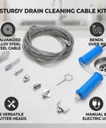 Professional Grade Heavy Duty Pipe Drain Auger With Drill Attachment Flexible Clog Remover Plumbing Snake 3 Meter alloy steel cable kit with cutter heads.
