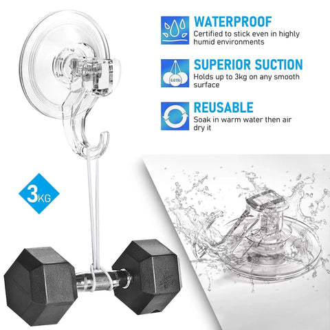 Clear Suction Cup Hooks 4 Pack For Bathroom And More Heavy Duty Waterproof Shower Wall Hangers with weight demonstration