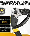 Beefy 7-1/2 Inch Heavy Duty Wire Rope Cutter With Chrome Vanadium Steel Jaw cutting wire, showing precision-sharpened blades