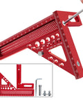 3D Multi Angle Aluminum Carpenter Ruler Protractor for woodworking, showing red aluminum precision tool with preset angles.