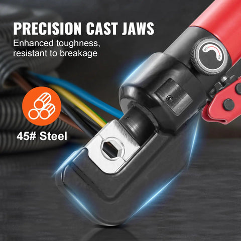 Close-up of 45# steel precision cast jaws on Heavy-Duty Hydraulic Crimping Tool Kit for AWG 12 to 2/0 Copper and Aluminum Terminals