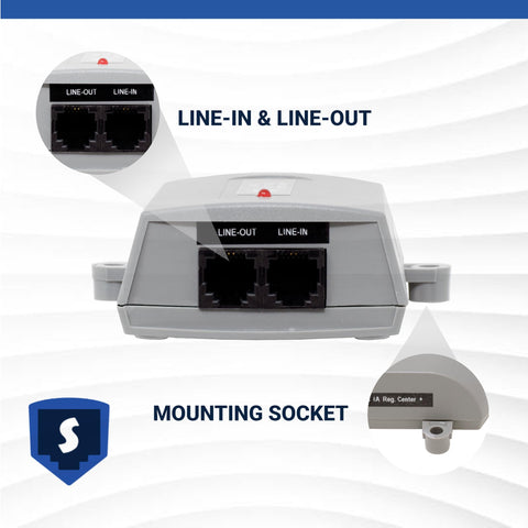 Ring Voltage Booster II showing line-in line-out ports and mounting socket