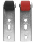 Heavy Duty Sliding Door Rollers With Anti Sag Design For Smooth Gliding Barn Door Hardware Quiet Operation Guide Wheels in black and red.
