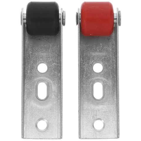 Heavy Duty Sliding Door Rollers With Anti Sag Design For Smooth Gliding Barn Door Hardware Quiet Operation Guide Wheels in black and red.