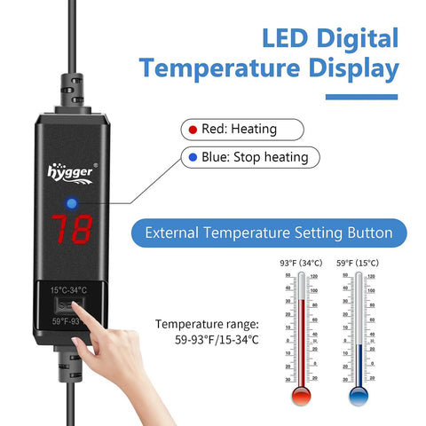 Go-To Betta And Small Fish Tank Heater With Bright Led Digital Screen and Easy Turn Knob for compact freshwater or marine bowls up to five gallons