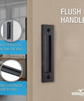 Matte Black Barn Door Pull And Flush Mounted Handle Set For Sliding Interior Doors Includes Hardware One Pack Durable Interior Barn Door Handle Kit For No Fuss Easy Install shown on a wooden door