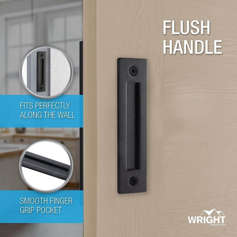 Matte Black Barn Door Pull And Flush Mounted Handle Set For Sliding Interior Doors Includes Hardware One Pack Durable Interior Barn Door Handle Kit For No Fuss Easy Install shown on a wooden door