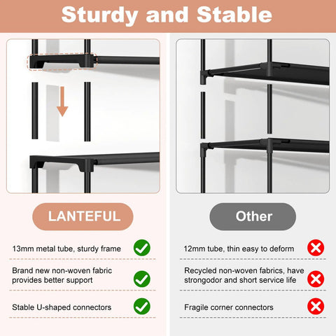 Comparison of LANTELE 13mm metal tube and other 12mm tube for Three Tier Shoe Rack Organizer With Five Hooks For Closet