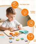 Child engaged with Super Slick Wooden Number Blocks And Finger Counting Board For Preschool Toddlers, enhancing fine motor skills.