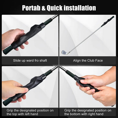 Golf Grip Trainer For Right Hand That Locks In The Perfect Grip, Builds Muscle Memory, Improves Swing Stability And Accuracy, All Levels Golf Swing Aid Black 1 Pack showing multiple installation steps