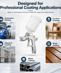 Pro Shop Ready 1.5mm Gravity Feed Paint Spray Gun With Stainless Steel Fluid Path delivering coatings for automotive, industrial, and furniture applications.