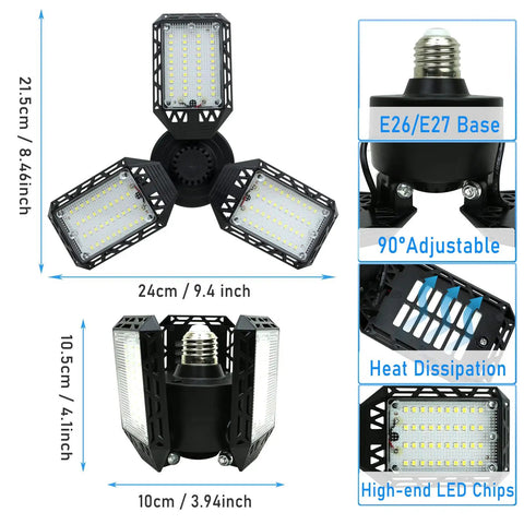 Beast Bright 80W LED Garage Light With 8000 Lumens And 6500K Daylight For Garage, Workshop, Showing Three Adjustable Panels