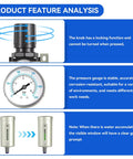 Feature analysis of Heavy Duty Industrial Grade Three Stage Air Drying System For Air Compressors With Water Separator And Oil Water Separator Filter Dryer Auto Drain Three Quarter Inch NPT Ideal For Plasma Cutters And Paint Sprayers Handles Up To 240 PSI