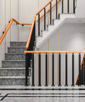Heavy Duty Metal Railing Kit With Square Balusters And Tubular Posts For Decks Porches And Indoor Stairs Complete Mounting Hardware, installed on stairs.