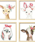 Framed Woodland Nursery Wall Decor 10x10 Inch Cute Baby Wall Art For Kids Safari Animals Artwork Prints 4 Pack Playroom Bedroom Baby Shower Decoration, featuring watercolor animals in wooden frames.