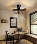 36 Inch Black Caged Retractable Blade Ceiling Fan With Lights And Remote Five Light Rustic Industrial Chandelier Style