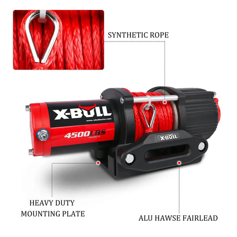 Heavy Duty 4500 Lb 12V Electric Winch Kit with Waterproof Synthetic Rope 50 Ft Wireless Remote Fairlead and Mounting Bracket