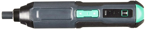 Top view of Go To 4V Cordless Stick Screwdriver with USB C charging port, LED light, and torque settings.