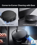 Roborock Saros 10R robot vacuum and mop, black; front and side views with FlexiArm Riser side brushes.