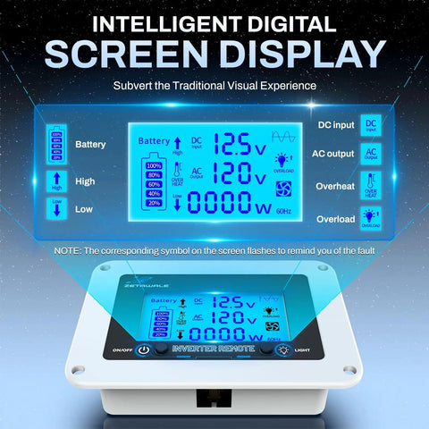 LCD remote control screen of 2500W Pure Sine Wave RV Inverter With Built In ATS And Shore Power Bypass For Off Grid RV Living