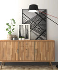 Modern living room with cabinet featuring wood grain peel and stick wallpaper for cabinets and counters self adhesive removable contact paper.