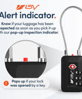 Keyless 3Digit Travel Lock Set For Luggage And More, black lock with alert indicator, pop-up orange signal for TSA inspection