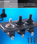 Beefy Three Gang Rocker Toggle Switch Panel With Aluminum Plate Waterproof Boot Cap Cover 16A 250V AC And 12V DC SPST 2 Pin