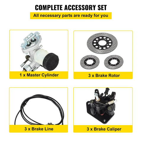 Go Kart Hydraulic Brake Master Cylinder Kit With Caliper Hose And Pad All In One Universal Brake System For 150cc Go Karts Durable Aluminum Master Cylinder DOT3 Fluid Ready For Easy Install