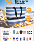 Beach Bag With Detachable Cooler, 54L Large Capacity Waterproof and Sandproof Duffle Tote for Women with 9 Pockets on beach