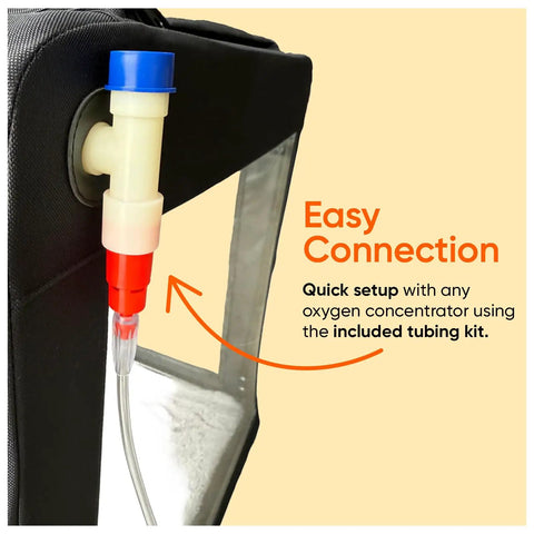Close-up of Pet Oxygen Therapy Cage With Tubing Kit Soft Mat And Venturi Adapters connection detail