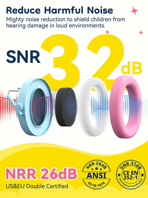 Kids Noise Canceling Ear Muffs 32dB SNR For Concerts And Fireworks Adjustable Hearing Protection For Autism Sensory Memory Foam Padding And Breathable PU Leather Blue With Fun Stickers, blue foldable earmuff with 32dB SNR