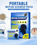 Motion Sickness Patches 40 Count Non Drowsy Relief For Travel By Car, Plane, Or Cruise Ships Lasts 72 Hours Mint Scent With Breathable Adhesive Backing Easy On Skin For Adults And Kids Aged 4 Plus Must Have Travel Gear, box and sachet
