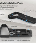 Multiple installation points on baseplate for Sony A7 V A7R V A7 IV with quick release plate and Arca compatible QD interface.