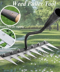 Upgrade Iron Weeding Rake 2.0 With Eight Teeth Manual Weeder showing steel head, screw reinforcement, and ergonomic design