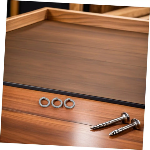 Hella Tough Stainless Steel Spring Lock Washers Assortment Kit With 100 Heavy Duty Fasteners displayed with metal screws on wood.