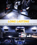 Car interior illuminated by 42 Piece Car Interior LED Light Kit 194 LED Bulbs DE3175 T10 31mm 41mm Dome Map Door Tail Light License Plate Universal Fit For Most Vehicles Easy Install