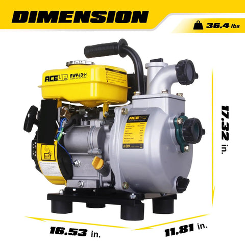 Gas Powered Water Pump 1.5 Inch With Hose 79 GPM 2.1 HP 79.8cc Engine Lightweight EPA Certified Portable Transfer Pump With Dimensions