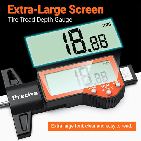 Digital Tire Tread Depth Gauge With Large LCD Display Inches Millimeters And Fraction Conversion, Easy Zeroing, Accurate Tread Depth Tool.