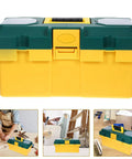 Heavy Duty Portable Plastic Toolbox With Secure Locking Latch And Multi Compartment Storage, yellow and green design.