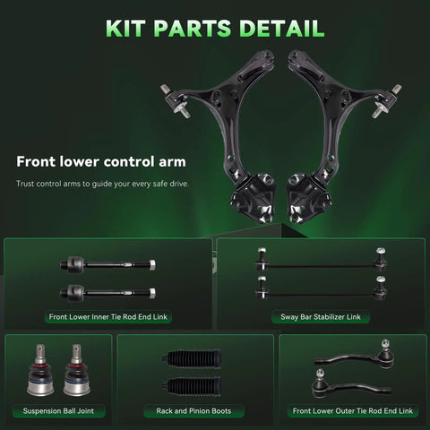Front Suspension Kit For Honda Accord 2013-2017 And Acura TLX 2015-2020 2.4L Ready To Install Includes 2 Lower Control Arms 2 Ball Joints 2 Sway Bar Links And 4 Tie Rod Ends, front lower control arms shown