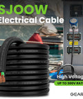 Coiled 100 Ft 16/4 SJOOW portable cord near electrical panel, ideal for battery chargers and tools, 4-conductor, 300V rated.